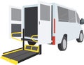 A specialized vehicle with Yellow bar and handrail, Bus Using Access Ramp for people with disabilities and elderly