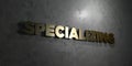 Specializing - Gold text on black background - 3D rendered royalty free stock picture