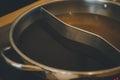 Specially made pot for soup base combo option to have two flavors of hot bouillon Royalty Free Stock Photo