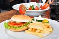 Specially prepared hamburger and french fries Royalty Free Stock Photo