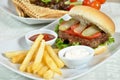 Specially prepared hamburger and french fries Royalty Free Stock Photo