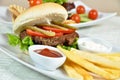 Specially prepared hamburger and french fries Royalty Free Stock Photo