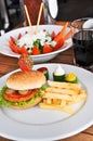 Specially prepared hamburger and french fries Royalty Free Stock Photo