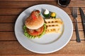 Specially prepared hamburger and french fries Royalty Free Stock Photo