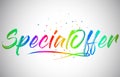 Specialoffer Creative Vetor Word Text with Handwritten Rainbow Vibrant Colors and Confetti