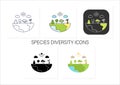 Species diversity icons set