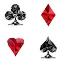Specific Flat vector black and red colorful playing cards. Diamonds, clubs, hearts and pikes for poker.Vector illustration
