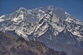 Specific Himalayan Karakoram landscape with deep valleys, arid landscape and peaks over 7000 and 8000m full of snow with walls sti Royalty Free Stock Photo