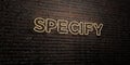 SPECIFY -Realistic Neon Sign on Brick Wall background - 3D rendered royalty free stock image