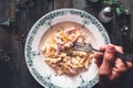 Speck and Rosemary Mac And Cheese Macaroni, Comfort Food for Winter. Royalty Free Stock Photo