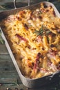 Speck and Rosemary Mac And Cheese Macaroni, Comfort Food for Winter. Royalty Free Stock Photo