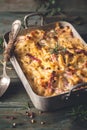 Speck and Rosemary Mac And Cheese Macaroni, Comfort Food for Winter. Royalty Free Stock Photo