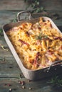 Speck and Rosemary Mac And Cheese Macaroni, Comfort Food for Winter. Royalty Free Stock Photo