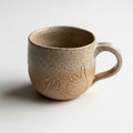 Speckled ceramic mug with a rounded shape and a single handle. The surface Royalty Free Stock Photo