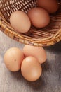 Speckled chicken eggs on old table Royalty Free Stock Photo