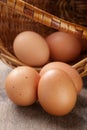 Speckled chicken eggs on old table Royalty Free Stock Photo