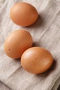 Speckled chicken eggs on sack Royalty Free Stock Photo