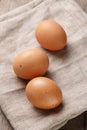 Speckled chicken eggs on sack Royalty Free Stock Photo