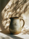 Speckled Stoneware Pitcher with Dappled Botanical Light Royalty Free Stock Photo