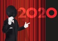 Greeting card presenting the year 2020 opening curtain of a show. Royalty Free Stock Photo