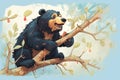 spectacled bear nibbling on a tree branch