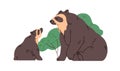 Spectacled bears mother and baby. Wild Andean bicolor animals, big and small. Tropical Jukumari family. Tremarctos