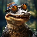 Ai Generated illustration Wildlife Concept of Spectacled caiman