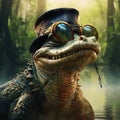 Ai Generated illustration Wildlife Concept of Spectacled caiman