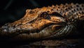 Spectacled caiman resting in swamp, looking at camera with aggression generated by AI