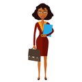 Spectacled good-looking African american business-lady. Bespectacled business-woman ready for work flat cartoon vector