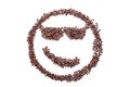 Spectacled Malicious smile smiley coffee beans isolated on a white background