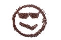 Spectacled Malicious smile smiley coffee beans isolated on a white background