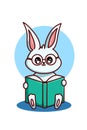 A spectacled rabbit reading a book