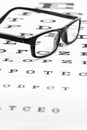 Spectacles on an eye test chart Royalty Free Stock Photo