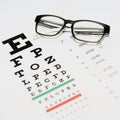 Spectacles in folded state on table to check visual acuity Royalty Free Stock Photo