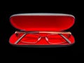 Spectacles in red velvet case
