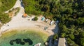 Spectacular aerial sea landscape of rocky coast and crystal clear water. Royalty Free Stock Photo