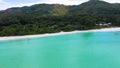 Spectacular aerial view of Anse volvert cote d`or beach on Praslin island in Seychelles