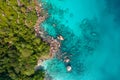 Spectacular aerial view of coastline and turquoise sea, Seychelles in the Indian Ocean.Top view from drone