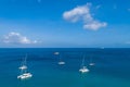 Spectacular aerial view of some yachts and small boats floating