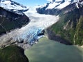 Aerial views of a glacier and mountains in Alaska