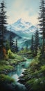 Spectacular Airbrushed Painting: Forest And Mountains In Vancouver School Style