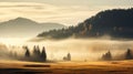 Spectacular Alpine Landscape Misty Field With Golden Hues