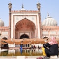 The spectacular architecture of the Great Friday Mosque Jama Masjid in Delhi during Ramzan season, the most important Mosque in