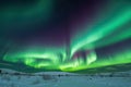 spectacular aurora borealis and australis showing off their full splendour above snow-covered landscape