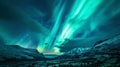Spectacular aurora borealis (northern lights) in the snowy mountains. Winter landscape night scenery. Generative