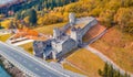 Spectacular autumn view from flying drone of Muhlbacher Klause castel. Royalty Free Stock Photo