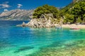 Spectacular bay and beach with motorboats, Brela, Dalmatia region, Croatia Royalty Free Stock Photo