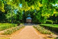 Spectacular beautiful garden with a birdhouse in the center.