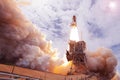 Spectacular and beautiful launch of the space shuttle. With fire and smoke.Elements of this image were furnished by NASA Royalty Free Stock Photo